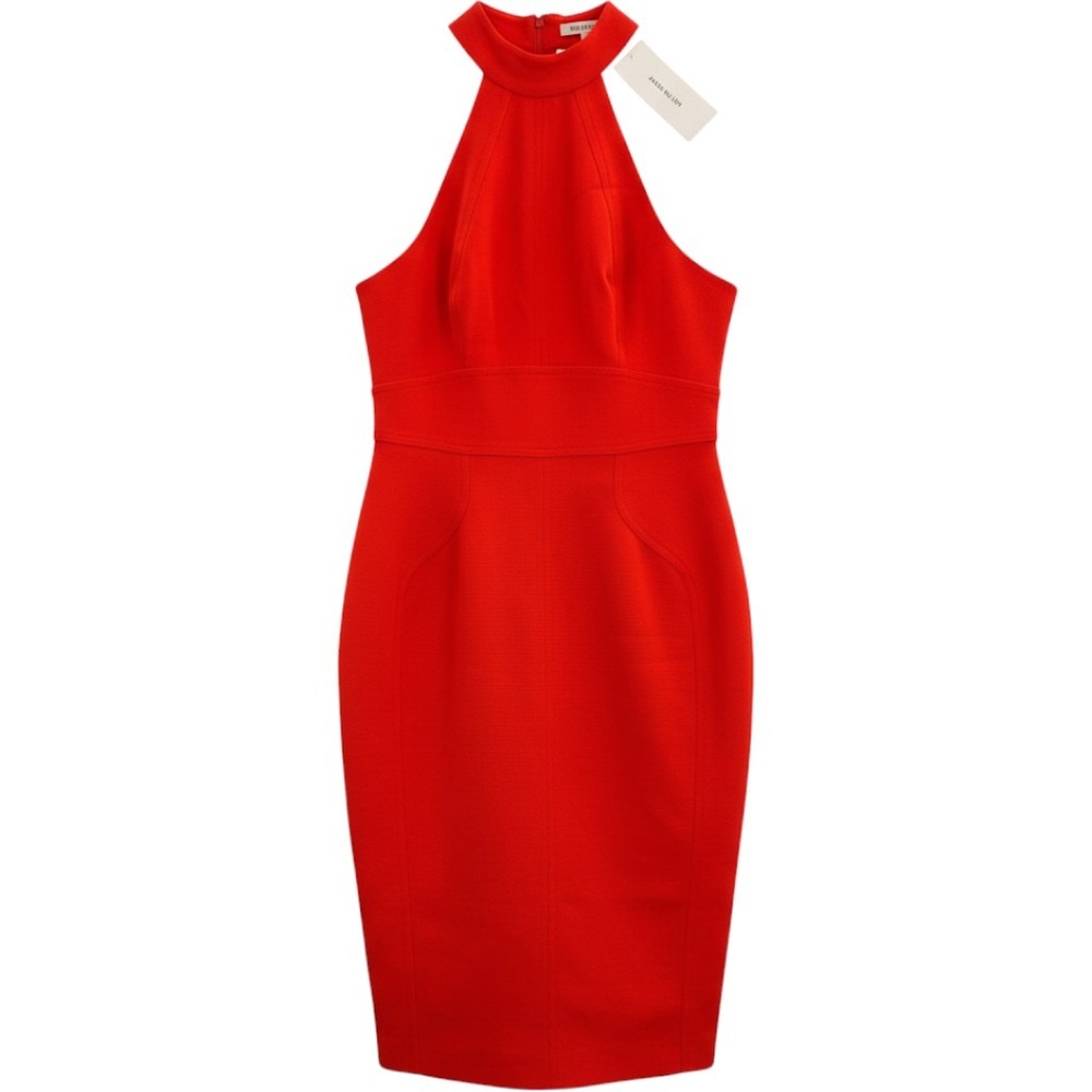 Karen Millen Italian Structured Rib Halter Neck Dress Orange US 8 AL1030